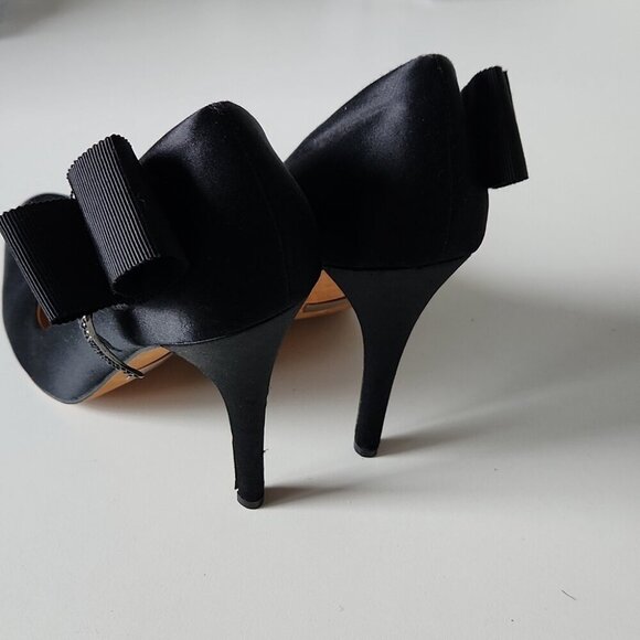 BADGLEY MISCHKA | Satin heels embellished bow crystals black sz 8 - Picture 6 of 9